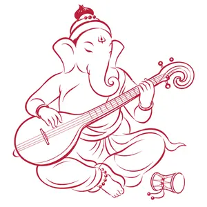 गणपती वीणा आणि डमरू करताना